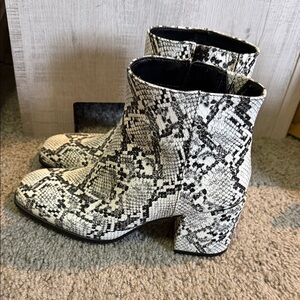 Snakeskin Ankle Boots - Black and White